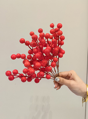 发财果红果金色系叶子仿真花新年插花diy材料尤加利小扇叶插花材