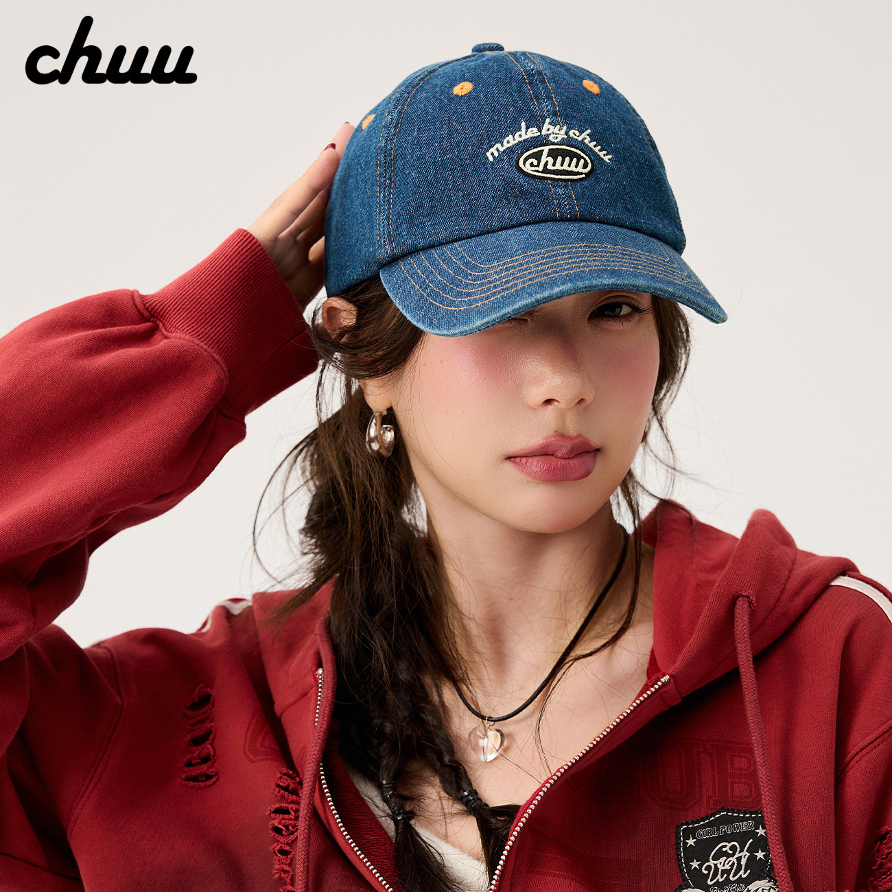 CHUU字母刺绣棒球帽女士2026秋季新款圣诞韩系小运动牛仔鸭舌帽子