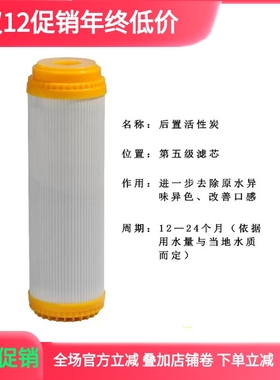 RO反渗透净水器黄色外壳后置椰壳颗粒活性炭滤芯T33通用UDF配件