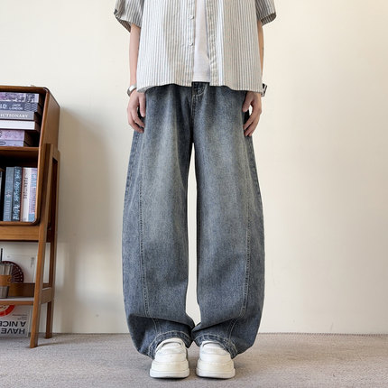 美式复古弯刀牛仔裤男夏季新款高街潮牌高级感水洗宽松休闲阔腿裤