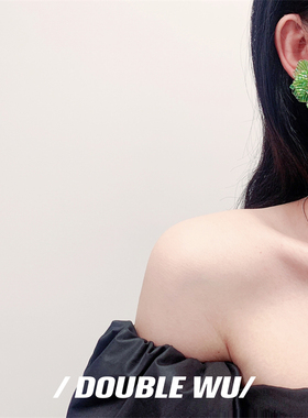 森系复古绿色手工串珠玫瑰花耳钉春夏新款文艺小众耳钉银针耳夹