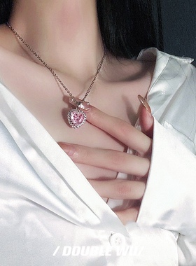 粉色爱心项链锆石不掉色女铜