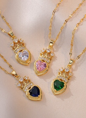 项链女网红祖母绿爱心锆石小众新款设计感吊坠气质宝石锁骨链