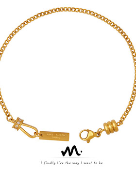 韩系镶嵌锆石刻字方牌吊坠手链复古风极简设计手饰品钛钢镀18K金