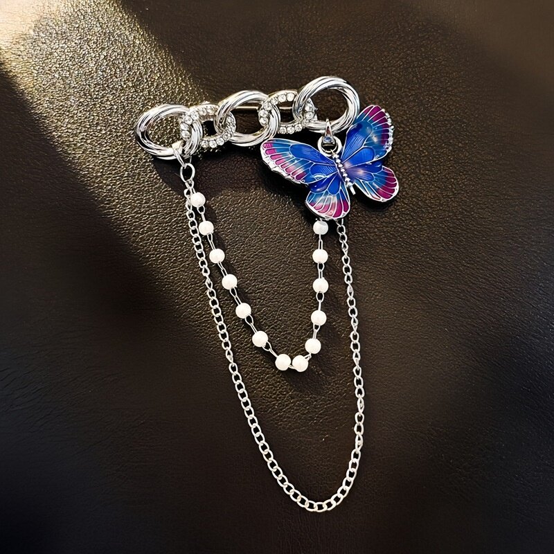 复古蝴蝶流苏链条胸针女士个性创意合金配饰胸花装饰轻奢别针衣饰