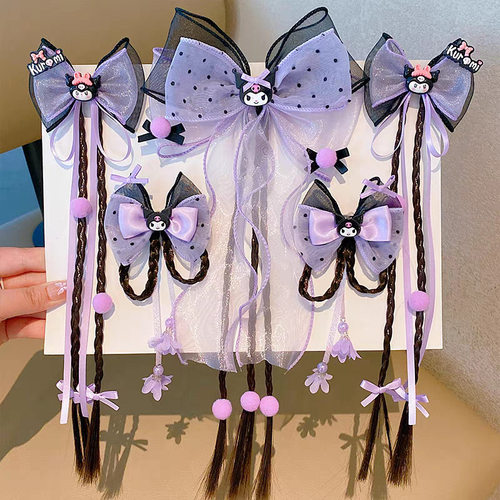 儿童库洛米蝴蝶结发夹假发辫发卡女童洛丽塔公主头饰可爱飘带