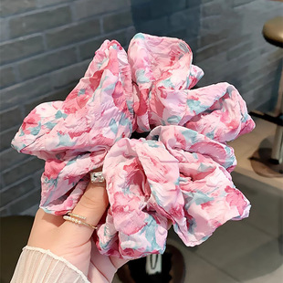 新款法式莫奈花园油画风大号布艺发圈感优雅碎花大肠发圈发饰