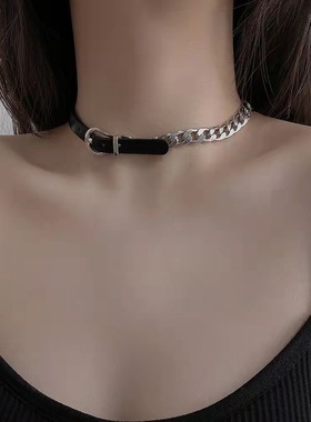 黑色皮绳choker项圈锁骨链女颈带个性高级感脖子配饰脖链项链
