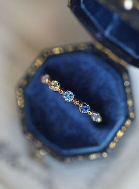 【夏日掠影】明媚清新深深浅浅的蓝绿渐变戒指小巧精致镀S925百搭