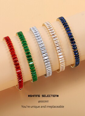 日韩ins风跨境亚马逊时尚手饰品镶锆闪钻长方圆镶超仙百搭手链女