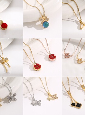 抖音直播爆款钛钢项链女四叶草百搭时尚个性ins锁骨链不掉色饰品