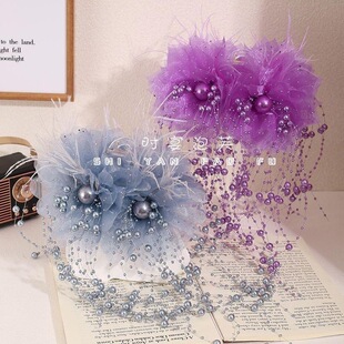 雾霾蓝羽毛流苏抓夹发饰后脑勺发夹夸张超仙大号鲨鱼夹抖音同款