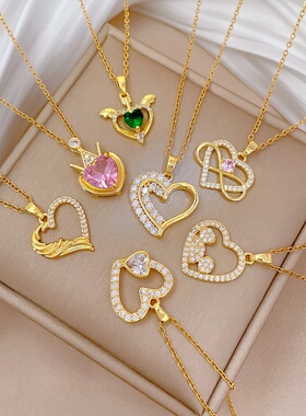 【钛钢】铜微镶爱心时尚轻奢气质华丽满钻项链女百搭锁骨链钛钢