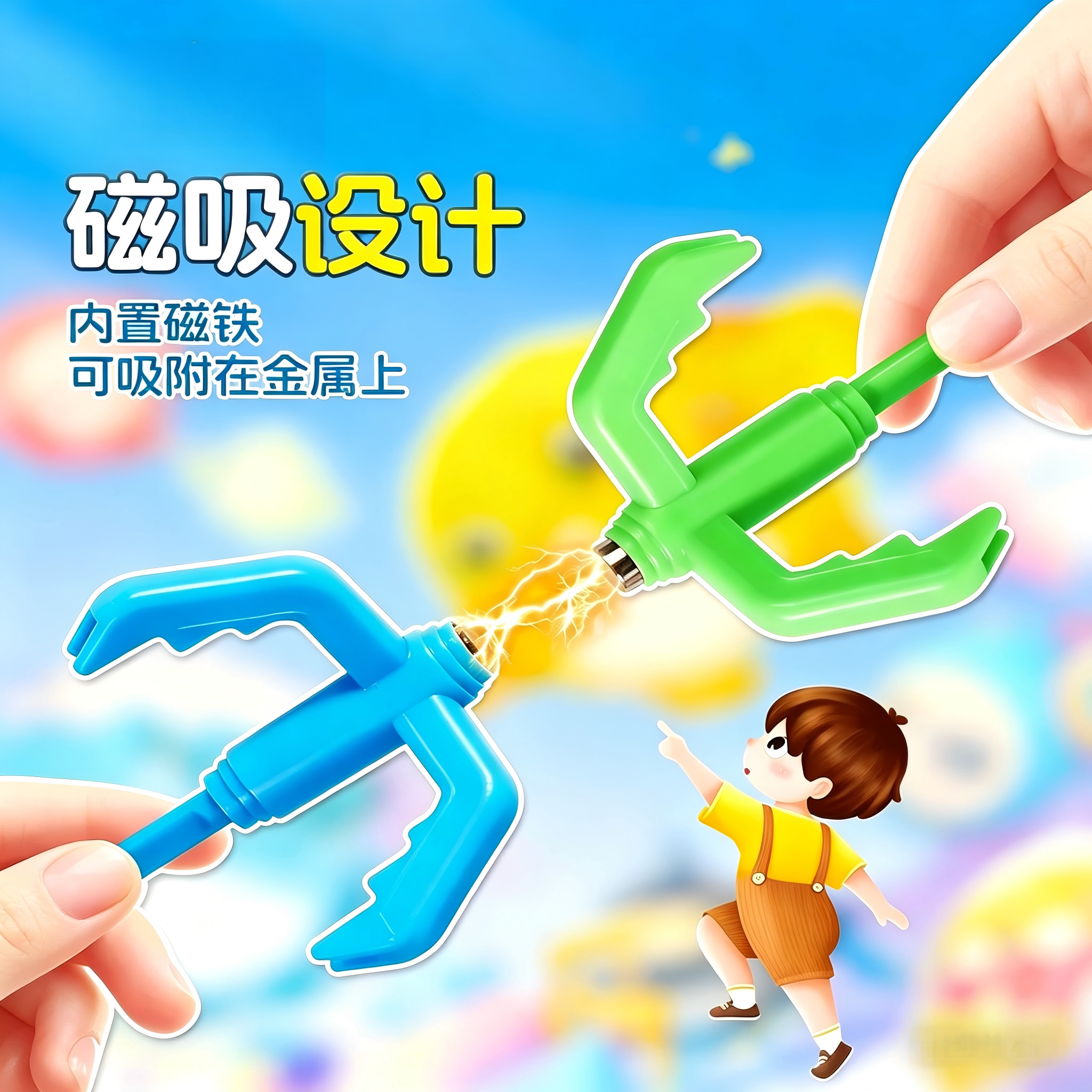 蛋弹簧仔抓钩派对勾爪游戏解压神器钩爪绳索发射器夜光儿童玩具图片