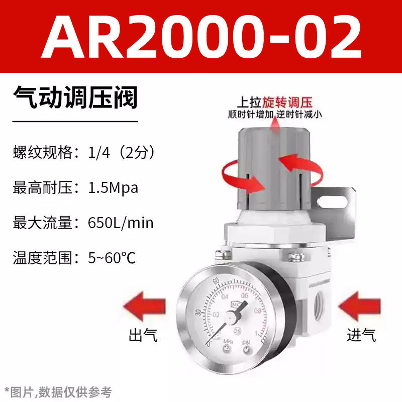 调压阀气动气压调节阀AR2000-02减压阀空压机压力调气阀稳压阀