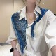 新款 蓝花丝巾搭配衬衫 法式 氛围领巾印花披肩 国庆出游搭配巧思