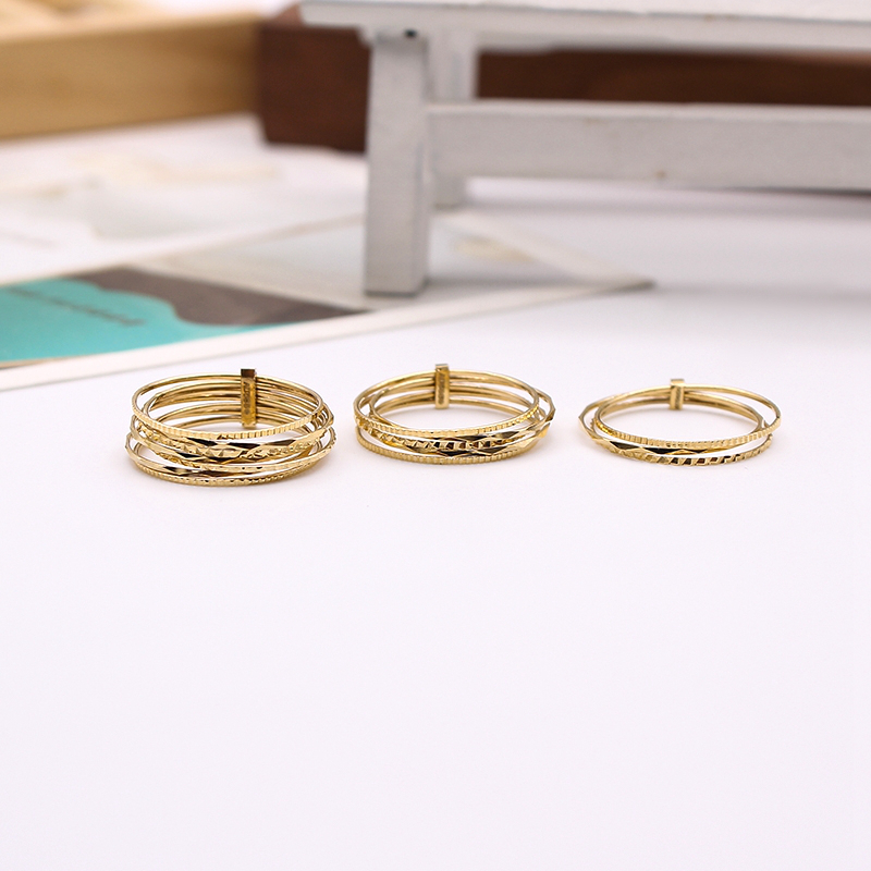 韩国纯14K黄金Au585时尚戒指细圈刻面3圈5圈7圈组合多层彩金指环