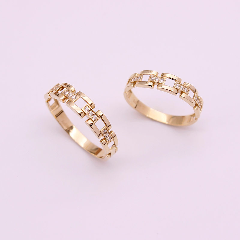 吉恩希韩国纯14K金Au585彩金18K金情侣对戒时尚镂空款简约男女戒