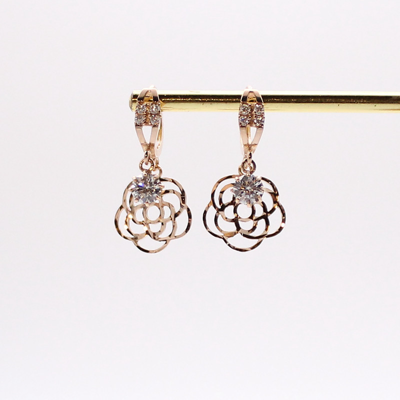 韩国纯14K黄金18K玫瑰金轻奢玫瑰花耳坠彩金耳扣休闲时尚节日礼物