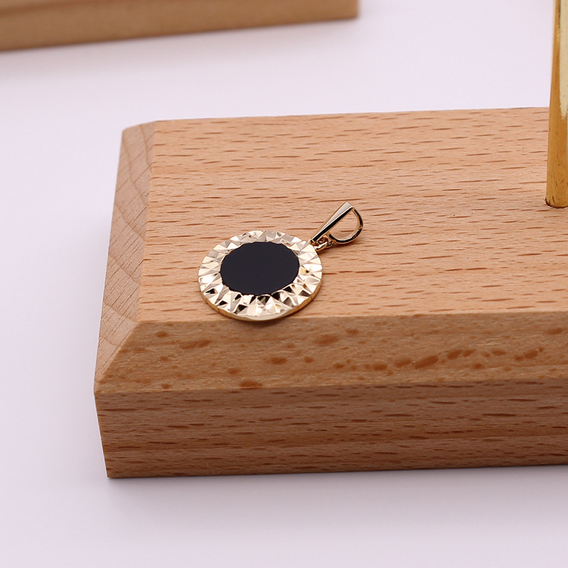 吉恩希韩国纯14K黄金Au585黑玛瑙款圆形亮面女项链吊坠大气高级