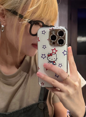 彩色星星KittyiPhone17pro/华为pura80mate70vivo小米17红米k80OPPOreno14VIVOX300电镀银全包镜头玻璃手机壳