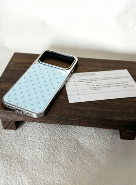 淡蓝色星星电镀大孔二合一玻璃壳iPhone17promax全包边手机硬壳小众简约干净ins风华为pura80/mate手机保护套