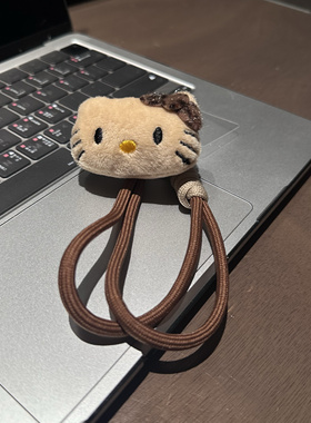 豹纹小麦色Kitty手机挂绳卡通短款防丢腕带手机扣钥匙扣卡通挂件