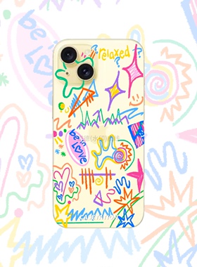 BeinLove仿蜡笔手绘透明tpu苹果17pro手机软壳iPhone华为pura80小米vivo适用oppo卡通可爱全包镜头手机保护套
