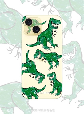 仿蜡笔手绘小恐龙原创透明tpu苹果17pro手机软壳iPhone华为pura80小米vivo适用oppo可爱卡通全包镜手机保护套