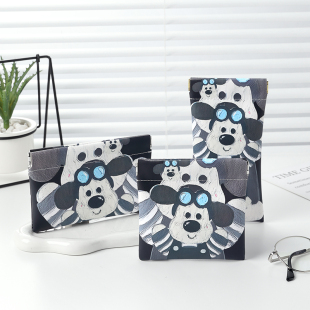 黑白小狗弹片自动闭合数据线收纳包有线耳机随身袋迷你便携收纳袋