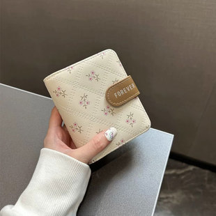 韩系碎花钱包女款大容量高颜值学生卡包一体多功能拉链短款零钱包