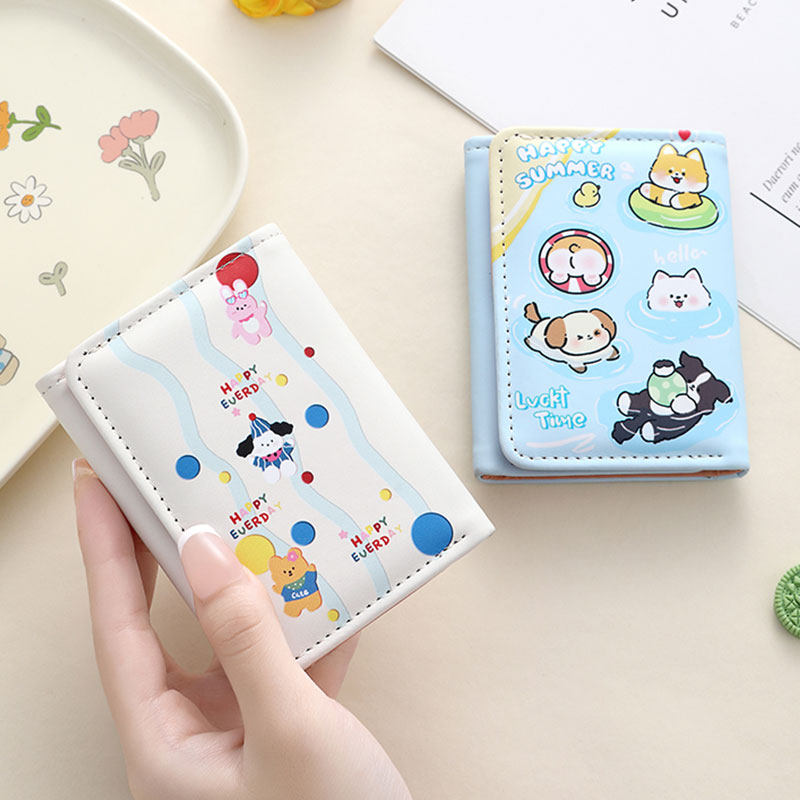新款卡通短款钱包女士大容量零钱包卡包学生可爱简约原创三折钱夹