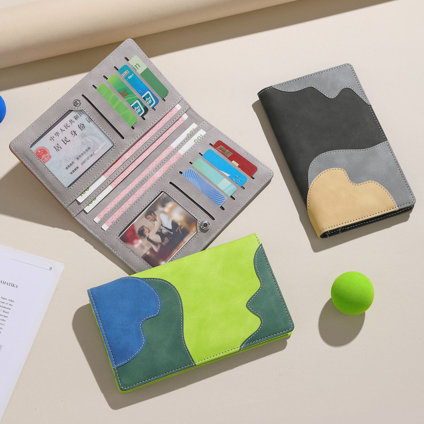 撞色拼接长款钱包男士2026新款多功能学生超薄钱夹女小众设计皮夹