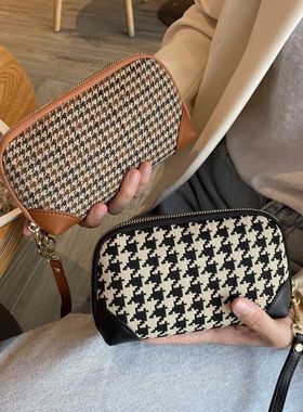 千鸟格长款钱包女士2025新款帆布手拿包可放手机小包大容量零钱包