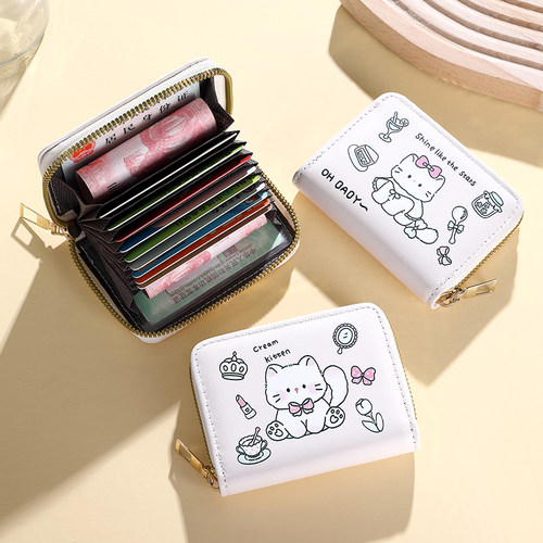 卡通猫咪零钱包卡包一体女简约可爱猫星人学生迷你小包证件收纳包