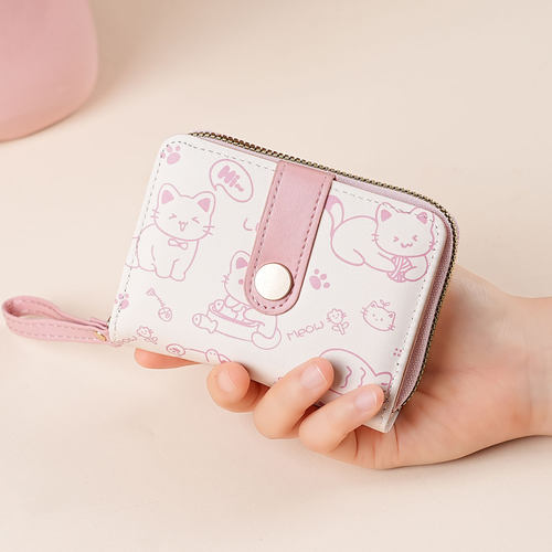 日式可爱小猫钱包女士2025新款大容量短款钱夹卡包拉链学生零钱包