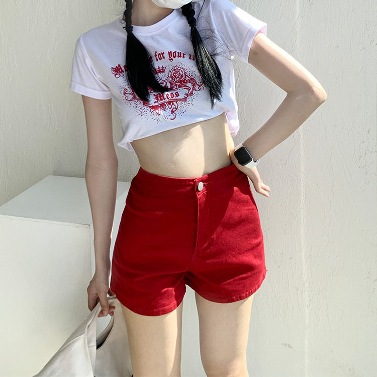 牛仔短裤女新款弹力高腰