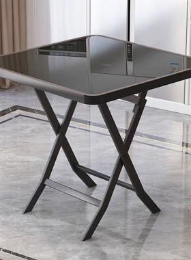 Glass tabletop dining table foldable small desk square round