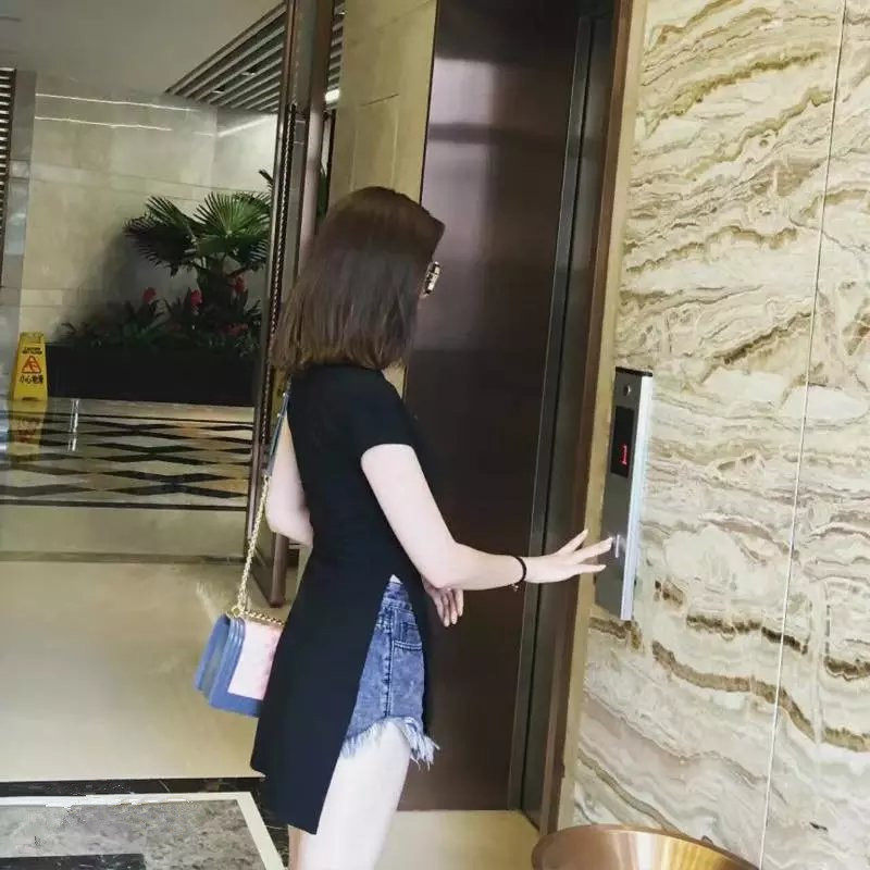 。2019新款早春短袖t恤女中长款修身不规则韩版丅恤开叉上衣体桖|ruв категории Женская одежда, футболка - от Buy2taobao.com для оказания профессиональной услуги покупки агента Taobao