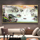 国风山水画背景墙装 饰画新中式 客厅壁画一整幅公司办公室大气挂画