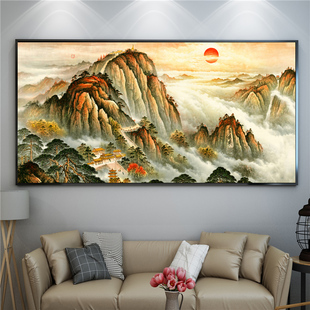 山东泰山油画五岳之首独尊挂画客厅红门旭日东升岱庙背景墙装饰画