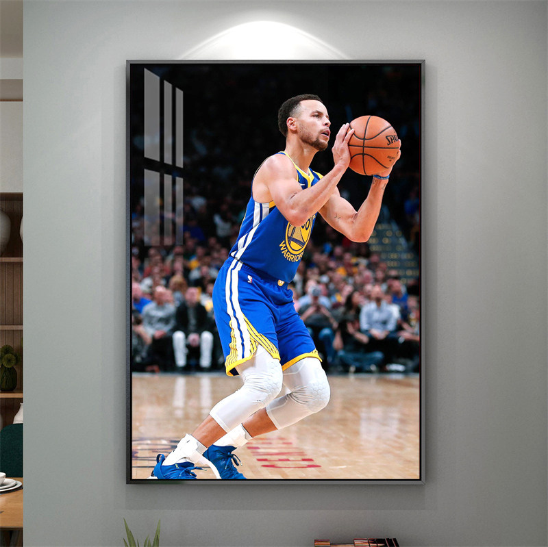 库里装饰画NBA海报 勇士夺冠玄关壁画汤普森图片乔丹科比铝金挂画