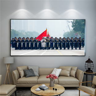 阅兵仪仗队挂画解放军女民兵方队军人装饰画军事军旅国防教育壁画