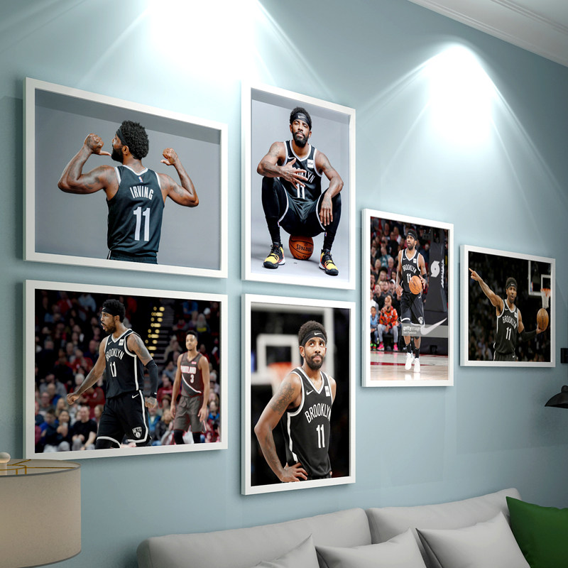 欧文照片墙 海报NBA科比乔丹詹姆斯字母哥挂画库里装饰画伦纳德