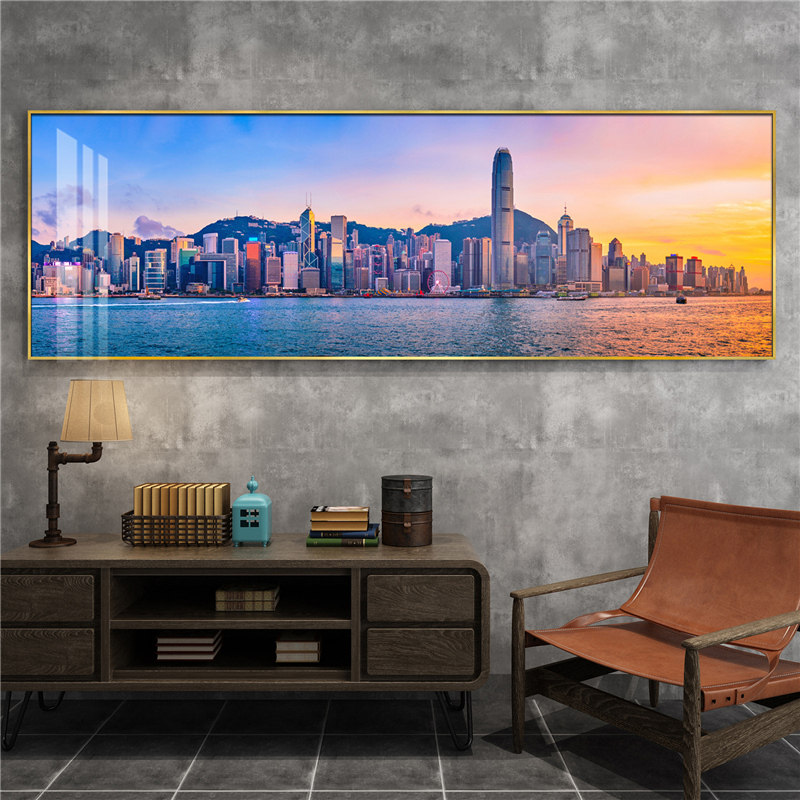 香港风景装饰挂画尖沙咀维多利亚港金融中心二期地标庙街晶瓷壁画
