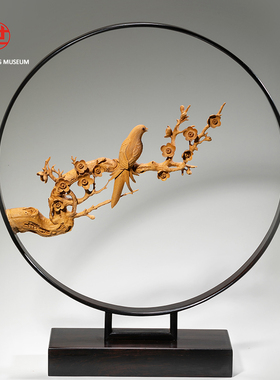 东阳木雕作品喜上眉梢黄杨木摆件