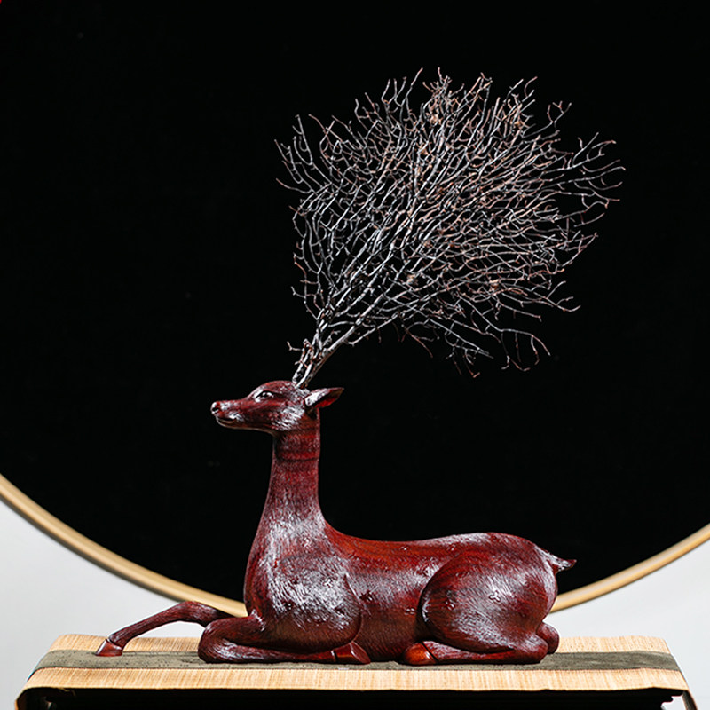 何红兵原创设计中式梅花鹿木雕摆件客厅玄关书房家居装饰创意礼品