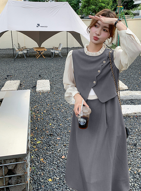 现货秋季新款小香风套装假两件套连衣裙2B081-1156-P125-K188