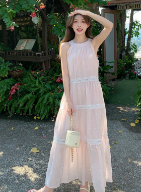 现货新品粉色大裙摆挂脖系带连衣裙2C233-A155-P115-K179
