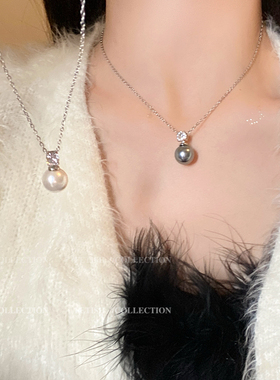简约灰色锆石珍珠项链小众毛衣链